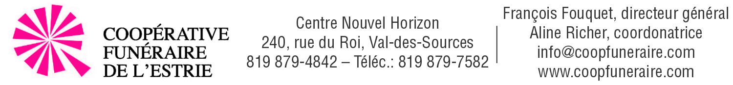 (Nécro) COOP. FUNÉRAIRE DE L'ESTRIE -VAL-DES-SOURC