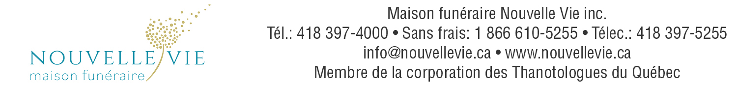 (Nécro) MAISON FUNÉRAIRE NOUVELLE VIE INC.