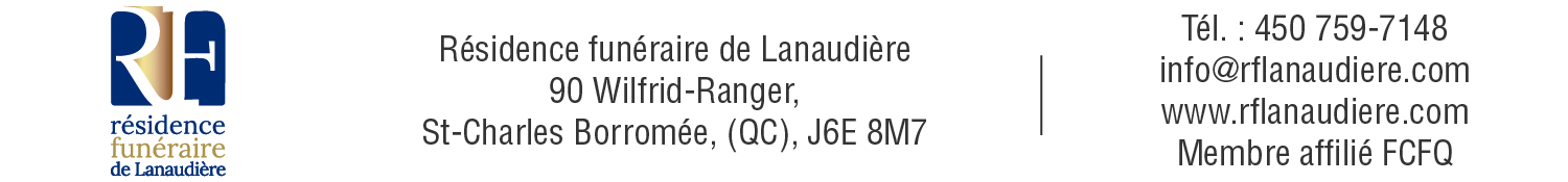 (Nécro) RÉSIDENCE FUNÉRAIRE DE LANAUDIÈRE